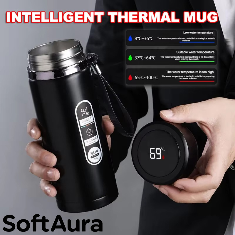 Smart Water Bottle Tracker - SoftAura Stainless Steel Thermos Bottle LED